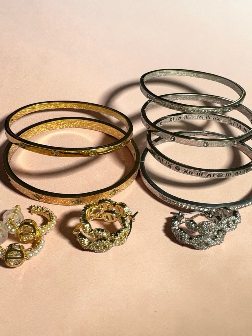 Fun Jewelry Gold and Silver-Tone Stackable Bangle Bracelets and Earrings